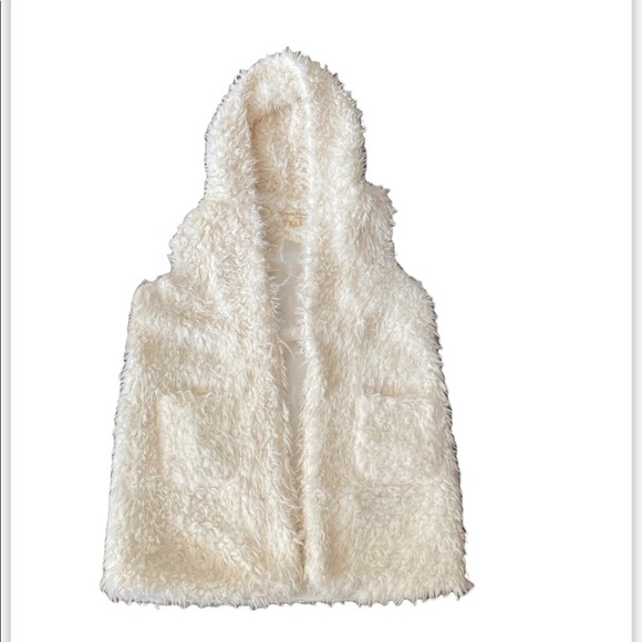 Faux Fur White Fuzzy Vest with Hood size small - Picture 3 of 6